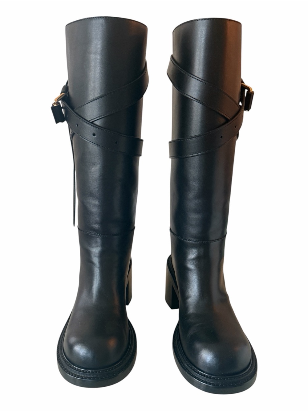 Moschino Couture Black Leather Moto Belted Knee High Boots EU 40 US 10 NWT